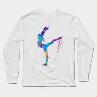 Girl Gymnastics Watercolor Silhouette Long Sleeve T-Shirt